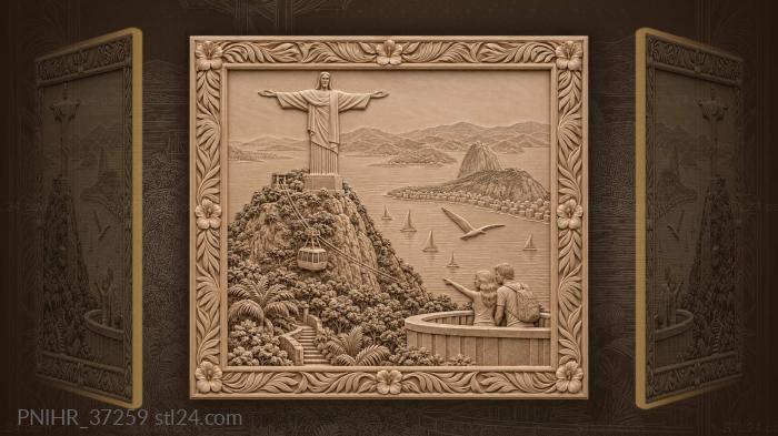 Visitors point toward sailboats below christ 3d STL model