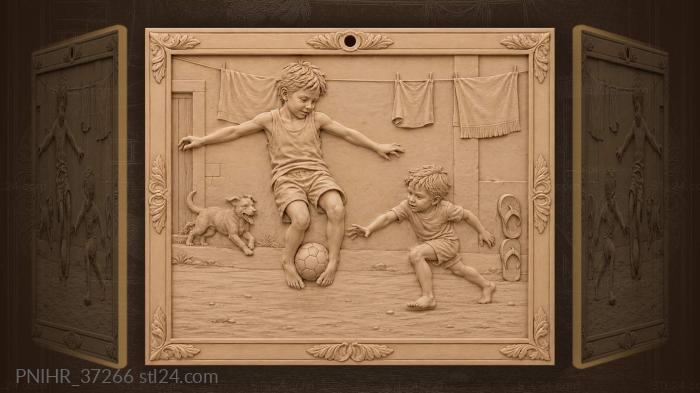 Playful boys football street scene 3d STL model