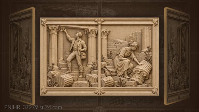 Youthful couple ancient ruins memory 3d STL model