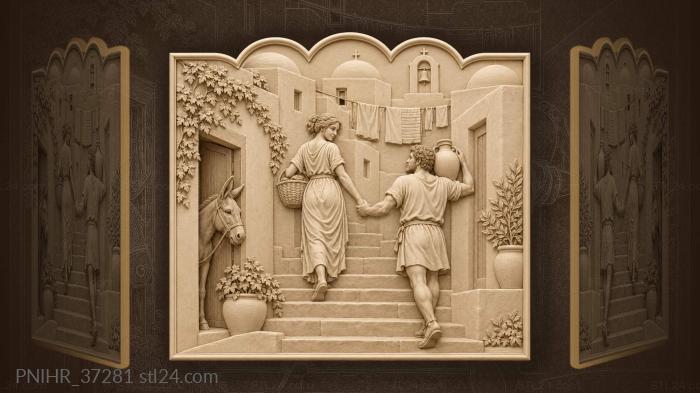 Hillside lane couple with donkey 3d STL model