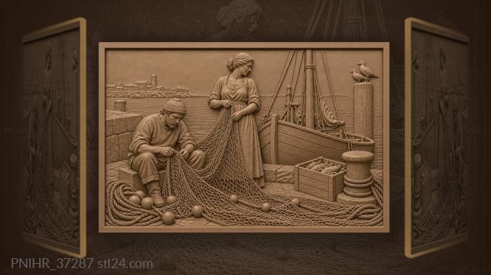 Mending the net under an evening saying 3d STL model