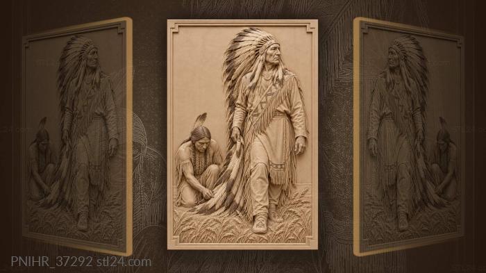 Chief with majestic eagle feather headdress 3d STL model