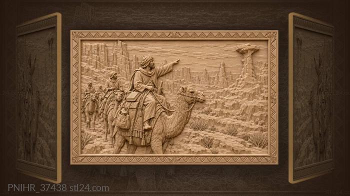 Rider points caravan toward rocky pinnacle 3d STL model
