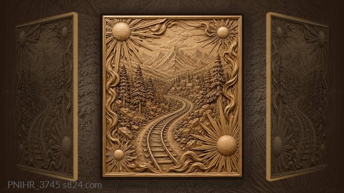 Rails winding to a village among pines 3d STL model