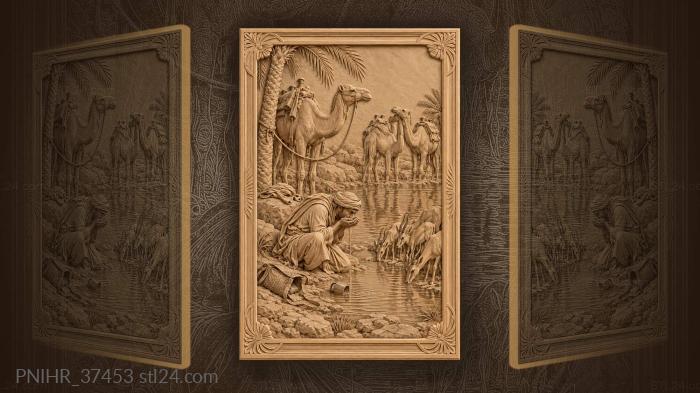 Camel rider at desert waterhole 3d STL model