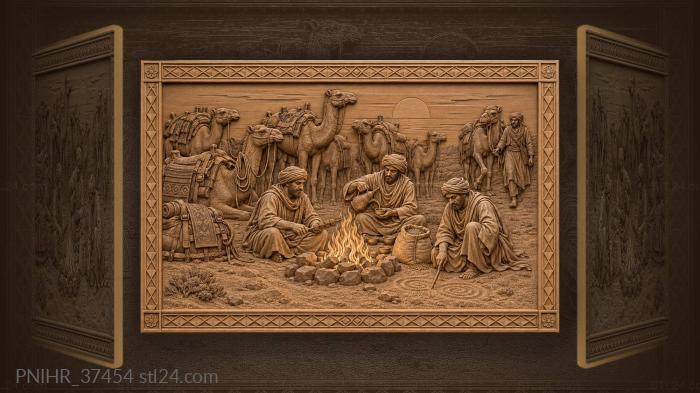 Desert camp evening fire silhouettes 3d STL model