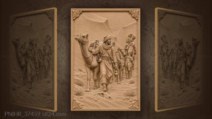 Drover of six camels past a bleached skull 3d STL model