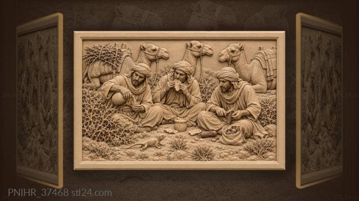 Desert nomads sharing food and rest 3d STL model
