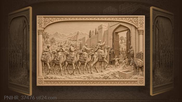 Camel caravan approaching ancient city gates 3d STL model