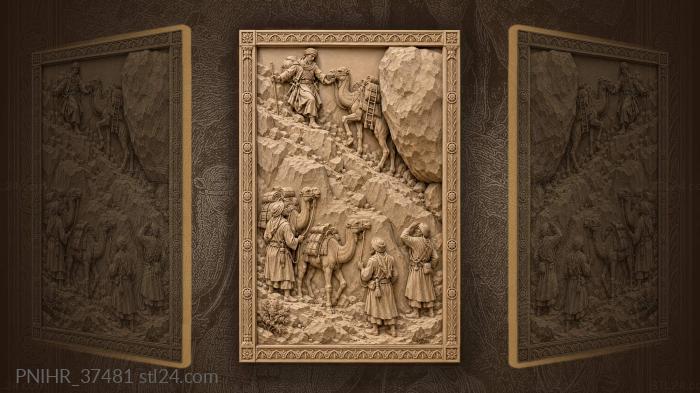 Camel caravan navigating rocky path 3d STL model