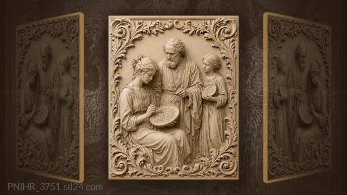 Young woman painting flowers as the master advises 3d STL model