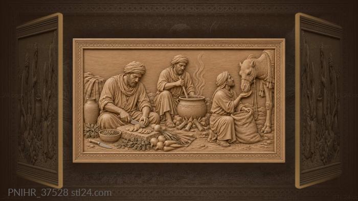 Cook slicing vegetables beside simmering pot 3d STL model