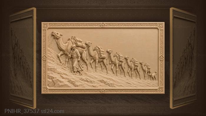 Drover leads camels down sunset dune 3d STL model