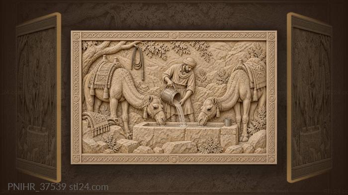 Desert spring camels watering groom 3d STL model