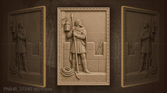 Watchman on fortress cliff edge 3d STL model