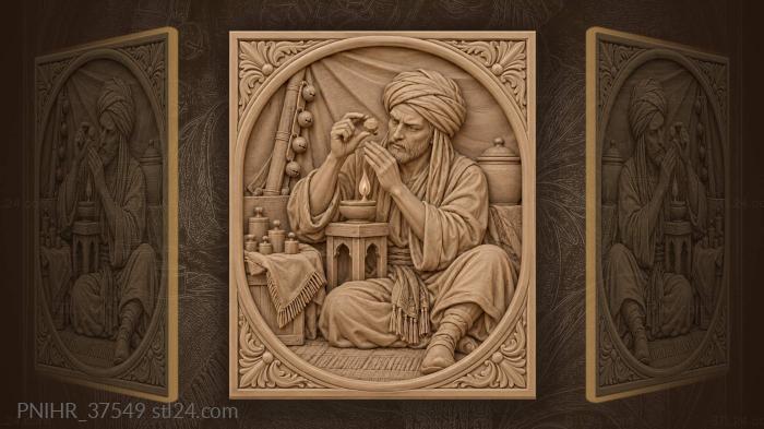 Trader inspecting blue glass firelight 3d STL model
