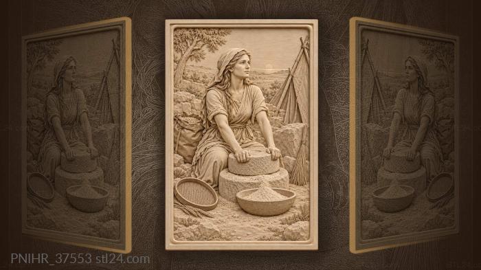 Woman grinding grain by camp 3d STL model