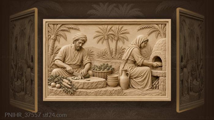 Oasis cooking scene with woman 3d STL model