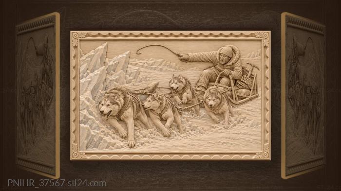 Musher swings four huskies around ice 3d STL model