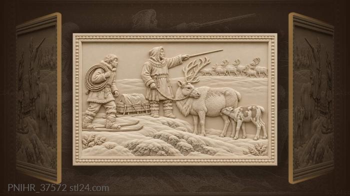 Northern herder with reindeer and calf 3d STL model