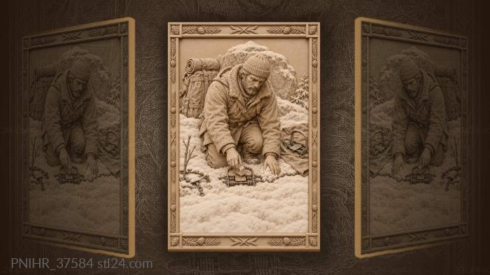 Trapper baiting a snow set trap 3d STL model