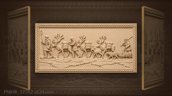Northern herders with reindeer caravan 3d STL model