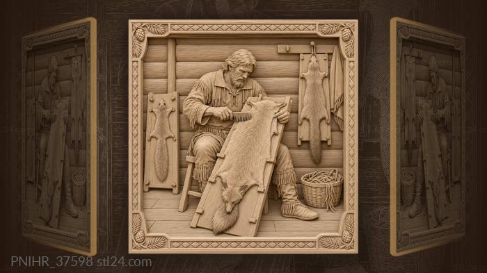 Trapper combing stretched fox fur 3d STL model