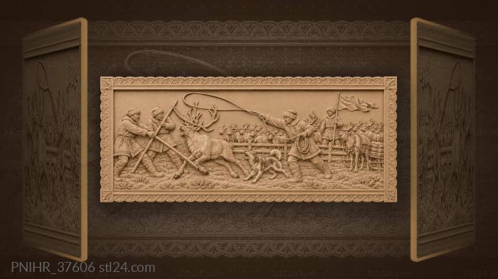 Reindeer herders guiding panicked animal 3d STL model