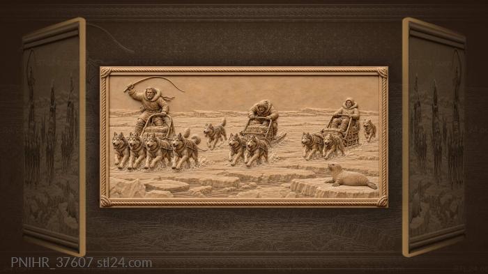Dog sled race frozen lagoon 3d STL model