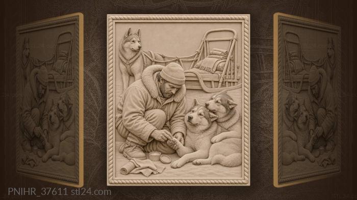 Musher tending to wounded dog 3d STL model