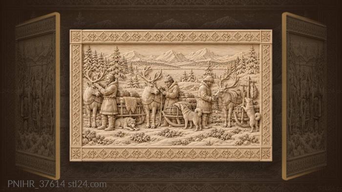 Reindeer sleds winter dog scene 3d STL model
