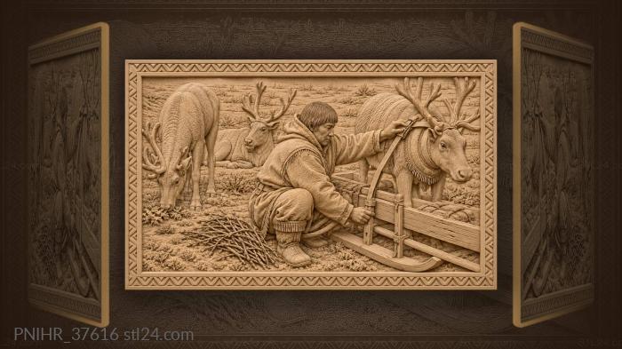 Nenets herder with reindeer and sledge 3d STL model