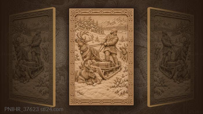 Reindeer team in winter stillness 3d STL model