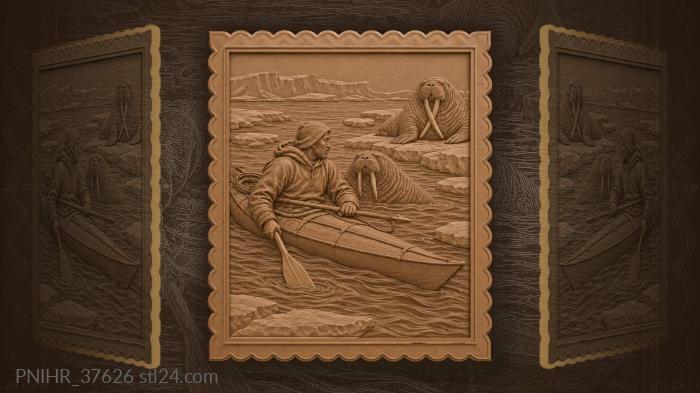 Kayak slips up to three walruses 3d STL model