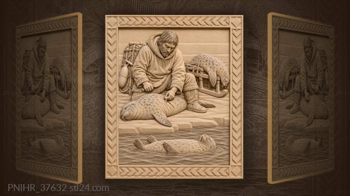Hunter and seals successful catch 3d STL model