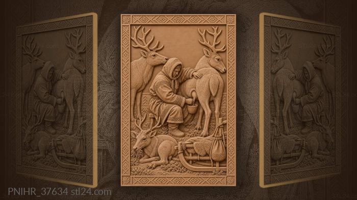 Northern herder with reindeer milking 3d STL model
