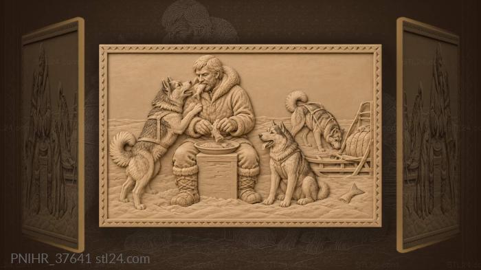 Husky musher feeding hungry team 3d STL model