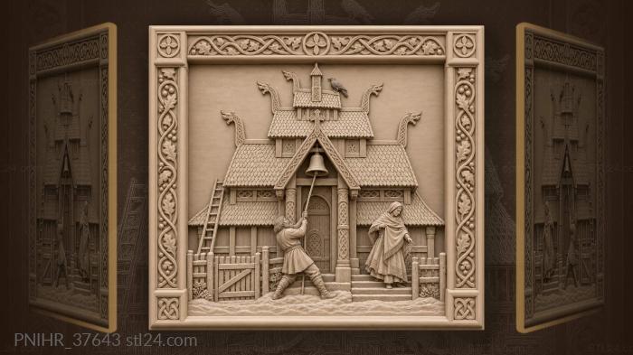 Ancient church winter scene carving 3d STL model