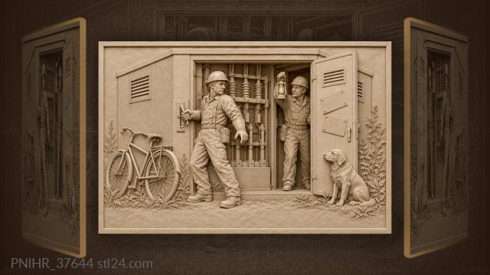Lineman at open substation door 3d STL model
