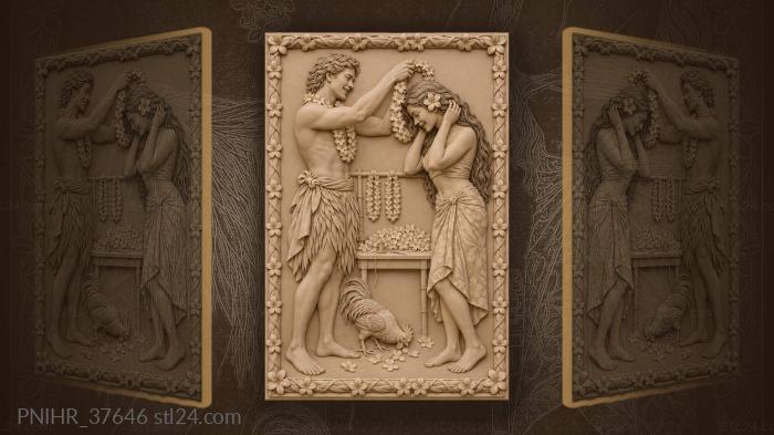 Lovers embracing fragrant flower leis 3d STL model
