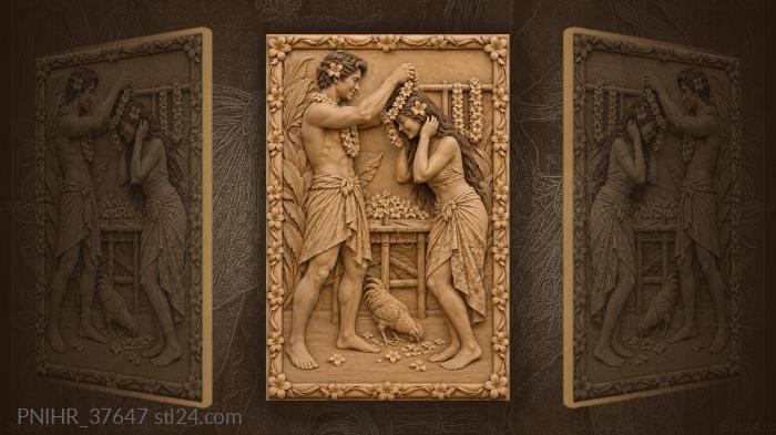 Hawaiian couple flower lei affection 3d STL model