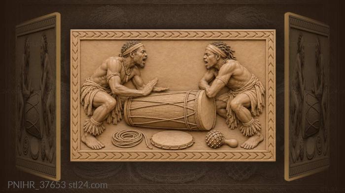Drummers chanting over log drum 3d STL model