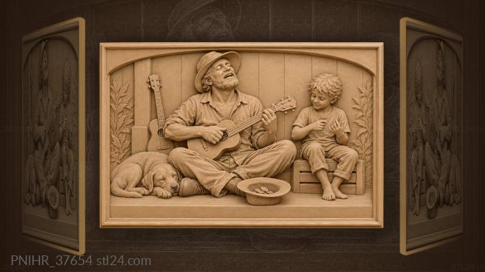 Ukulele player with son and dog 3d STL model