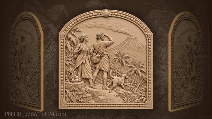 Traveler leads a dog toward smoking crater 3d STL model