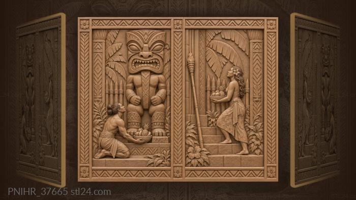 Kneeling worshipper offers fruit to the tiki 3d STL model