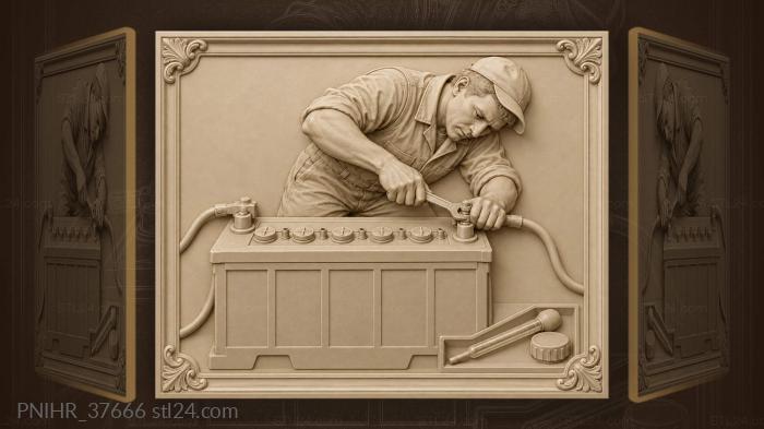 Mechanic repairing a car battery 3d STL model