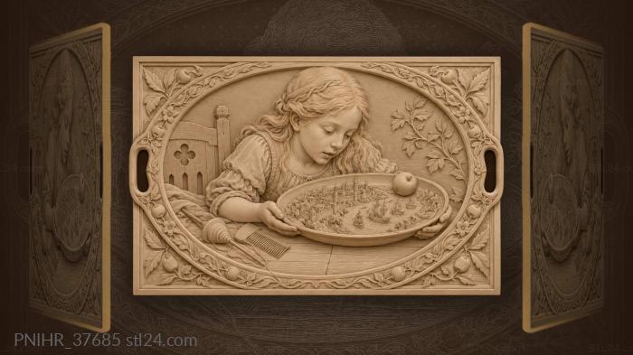 Girl rolls an apple around the rim 3d STL model