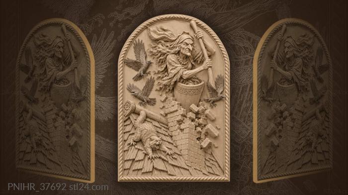 Baba yaga bursts from the broken chimney 3d STL model