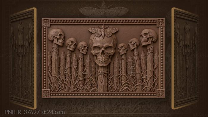 Skulls moths and fence stakes 3d STL model