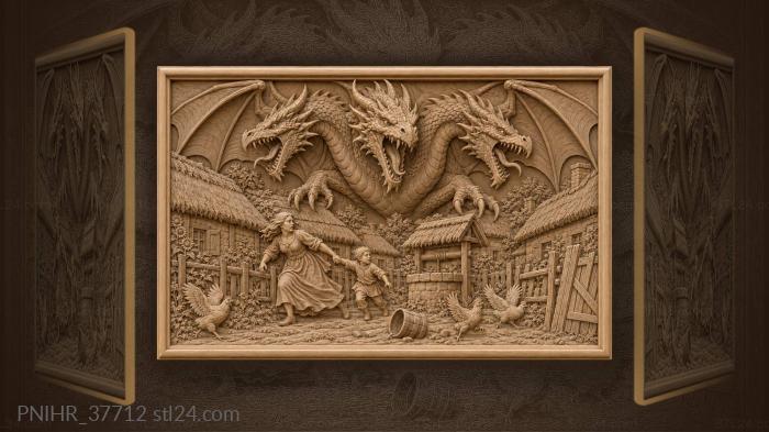 Dragon over village street danger 3d STL model